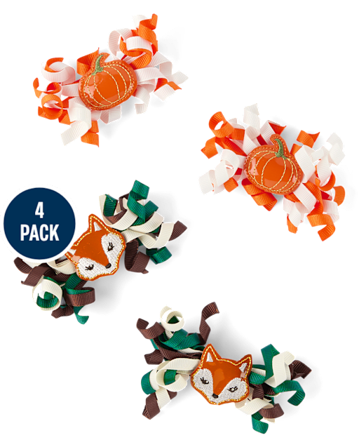 Girls Pumpkin Fox Curly Hair Clip 4-Pack - Autumn Adventures