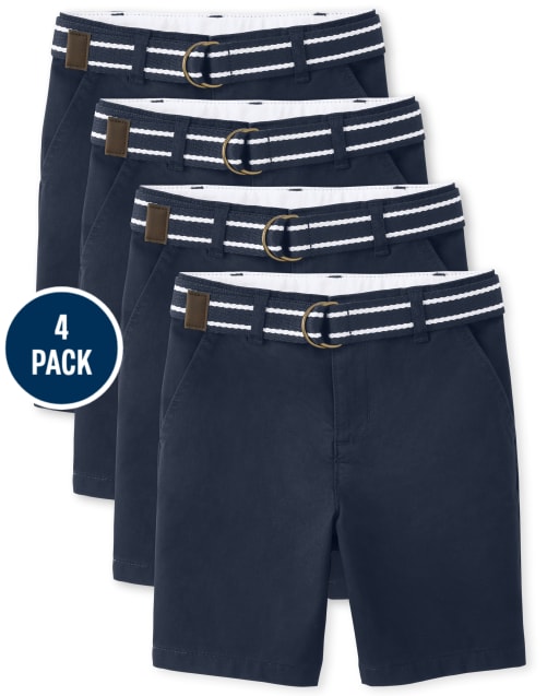 Boys Belted Chino Shorts with Stain and Wrinkle Resistance 4-Pack - Uniform