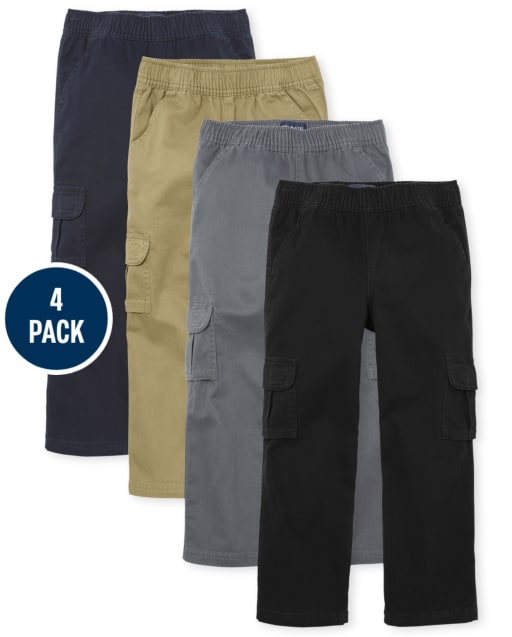 Boys Uniform Pull On Cargo Pants 4-Pack