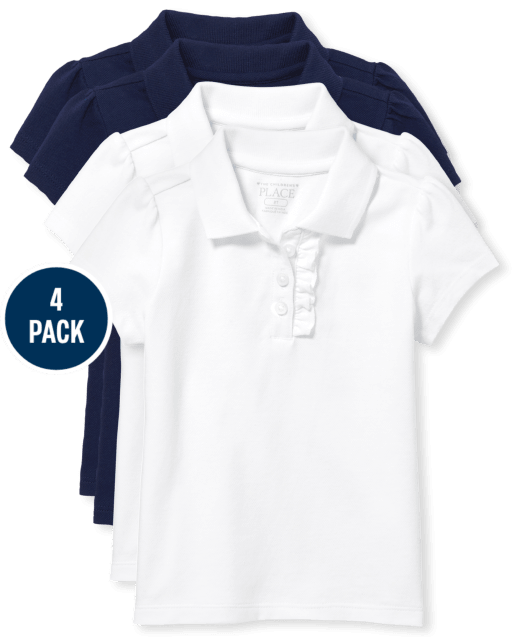 Toddler Girls Uniform Ruffle Pique Polo 4-Pack