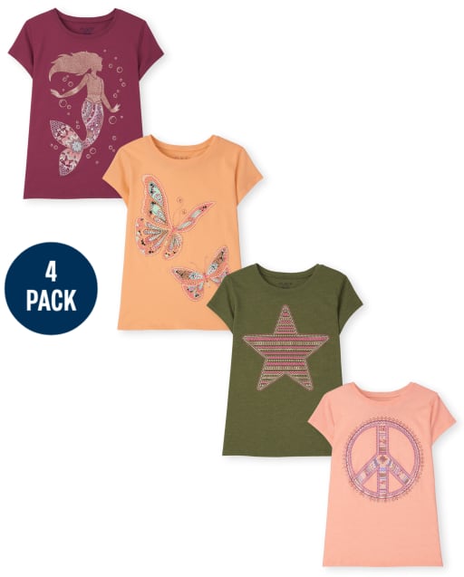 Paquete de 4 camisetas con gráfico de tendencia para niñas