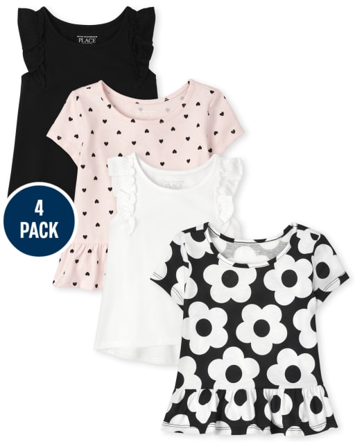 Toddler Girls Print Ruffle Top 4-Pack