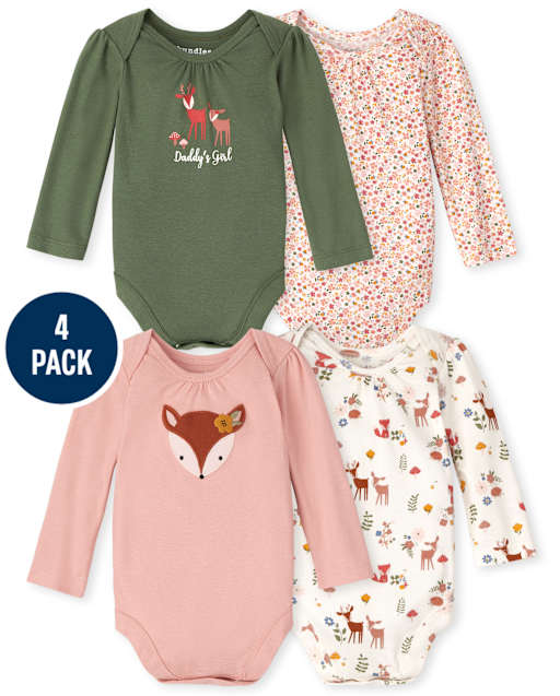 Baby Girls Deer Bodysuit 4-Pack