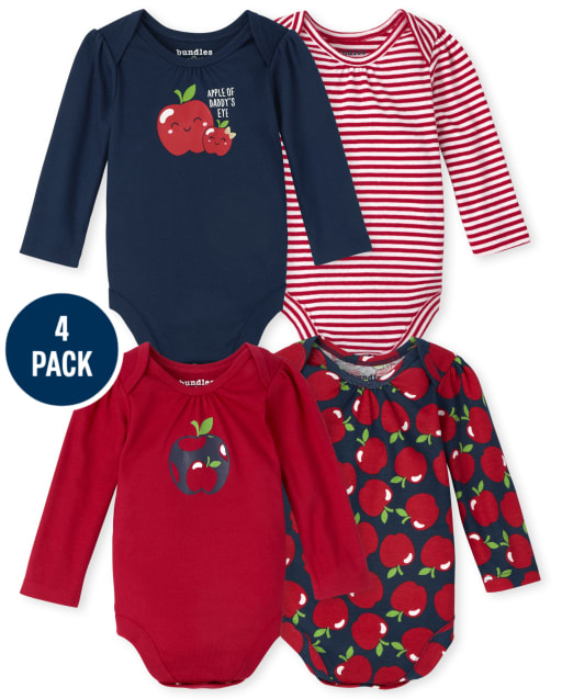 Baby Girls Apple Bodysuit 4-Pack