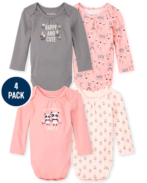 Baby Girls Panda Bodysuit 4-Pack