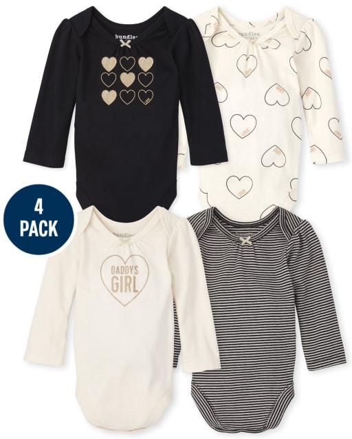 Baby Girls Heart Bodysuit 4-Pack