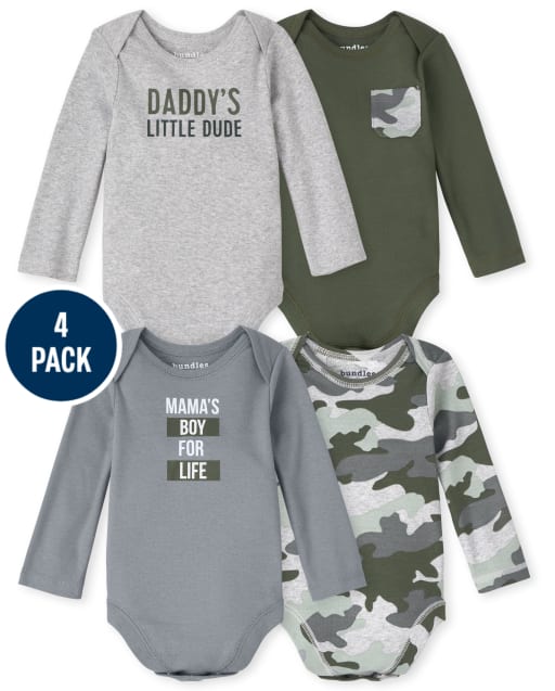 Body de camuflaje para bebé niño, paquete de 4