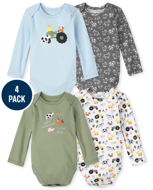 Baby Boys Farm Animals Bodysuit 4-Pack