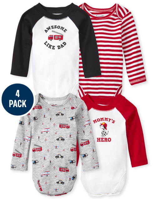 Baby Boys Fire Truck Bodysuit 4-Pack