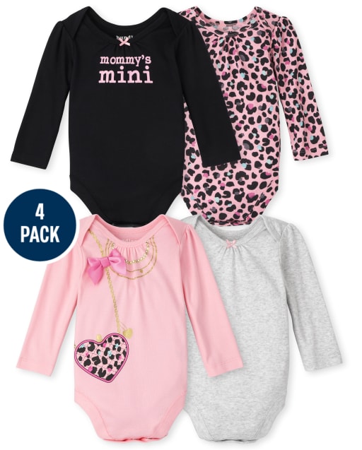 Baby Girls Leopard Bodysuit 4-Pack