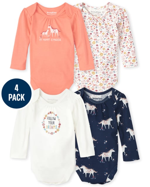 Baby Girls Unicorn Bodysuit 4-Pack
