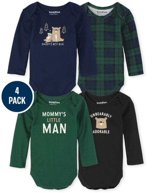 Baby Boys Bear Plaid Bodysuit 4-Pack