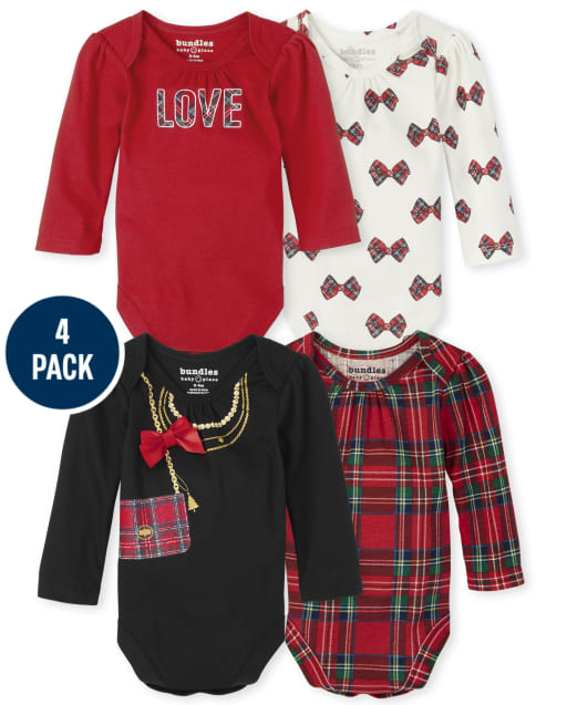 Baby Girls Plaid Bodysuit 4-Pack
