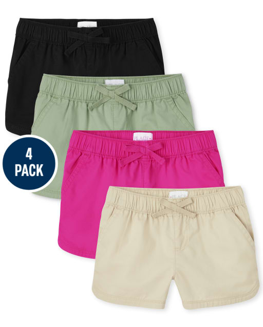 Girls Twill Pull On Shorts 4-Pack