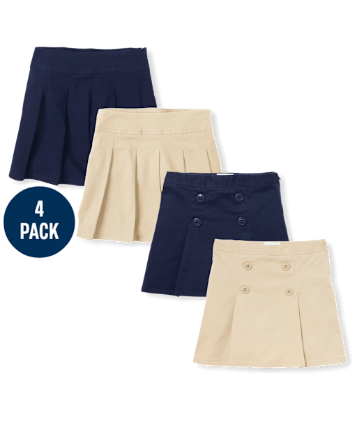 Girls Uniform Stretch Pleated Button Skort 4-Pack