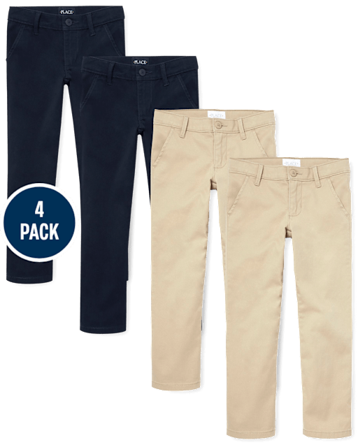 Girls Uniform Stretch Skinny Chino Pants 4-Pack