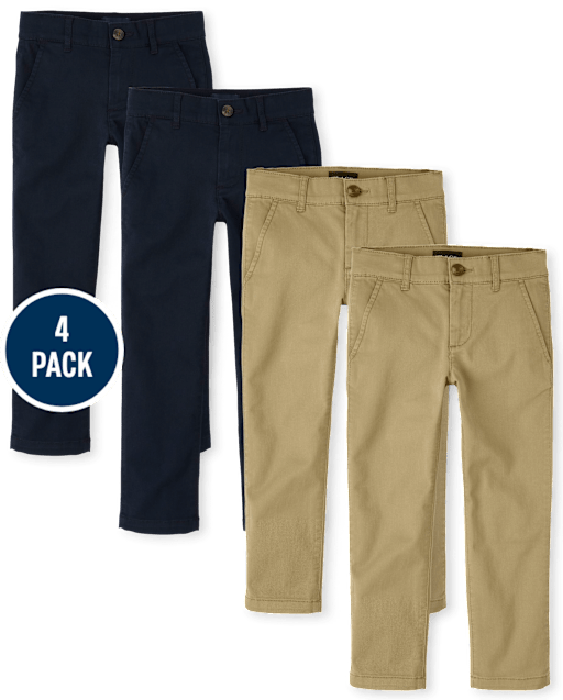 Boys Uniform Stretch Straight Chino Pants 4-Pack