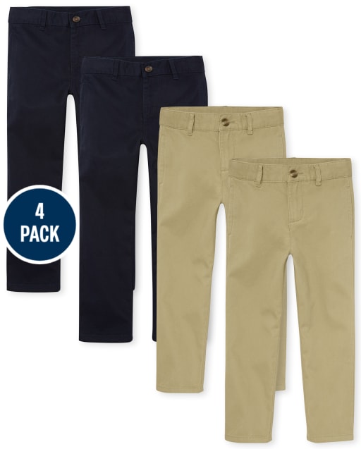 Pantalones chinos elásticos de uniforme para niños, paquete de 4
