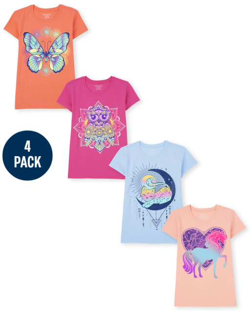 Paquete de 4 camisetas con estampado de animales para niñas