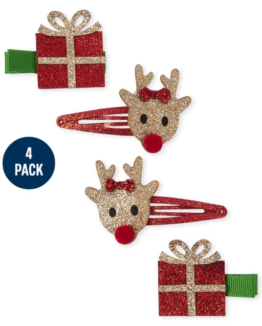 Girls Glitter Reindeer Hair Clip 4-Pack