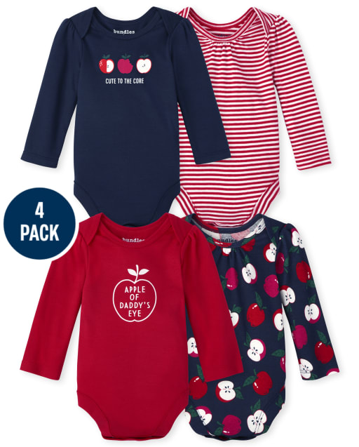 Baby Girls Apple Bodysuit 4-Pack