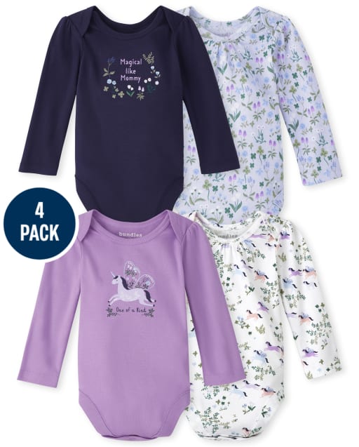 Baby Girls Unicorn Bodysuit 4-Pack