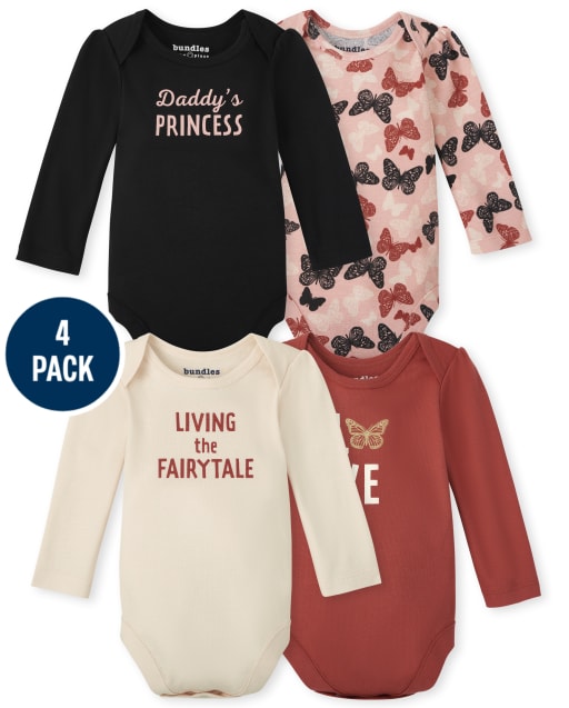 Baby Girls Butterfly Bodysuit 4-Pack