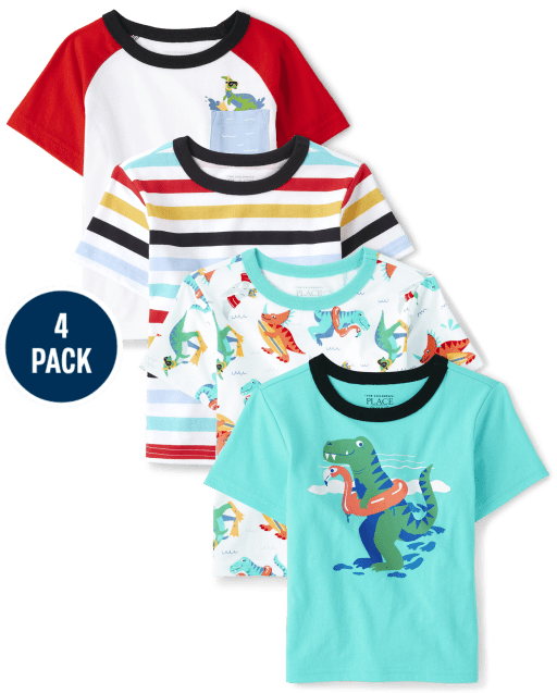 Baby And Toddler Boys Beach Dino Top 4-Pack