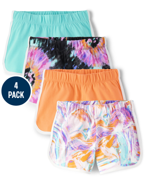 Girls Tie Dye Dolphin Shorts 4-Pack