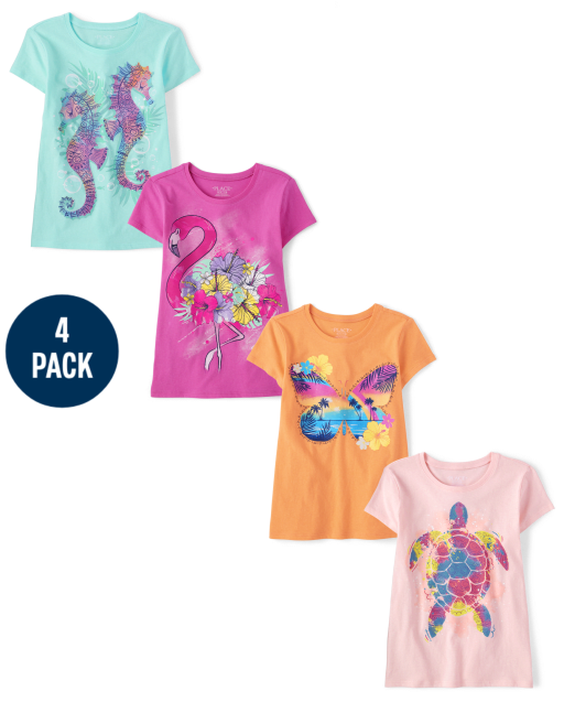Girls Animal Graphic Tee 4-Pack