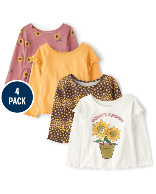 Pack de 4 tops de girasol para niñas pequeñas
