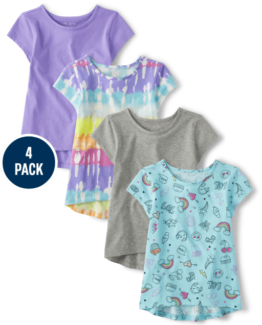 Girls Doodle High Low Basic Layering Tee 4-Pack