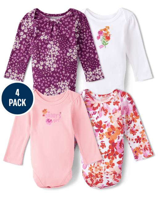 Baby Girls Floral Bodysuit 4-Pack