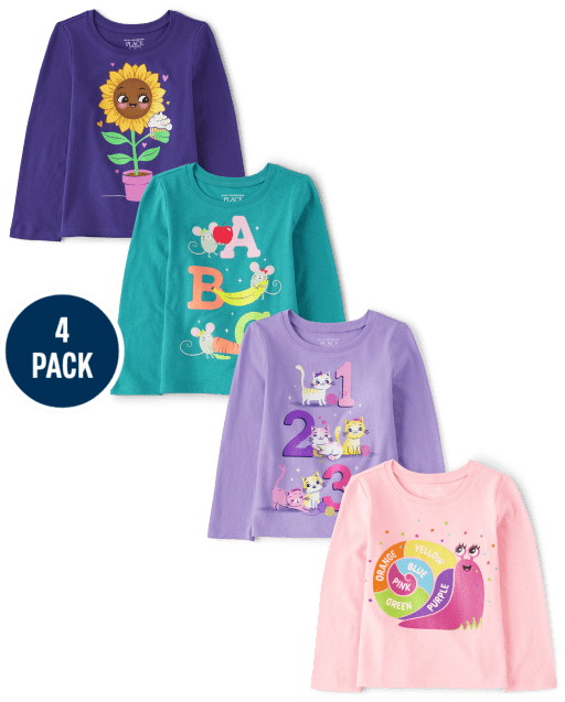 Baby And Toddler Girls Education Graphic Tee 4-Pack