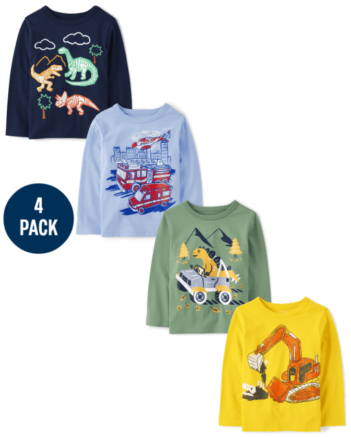 Baby And Toddler Boys Vehicle Dino Graphic Tee 4-Pack