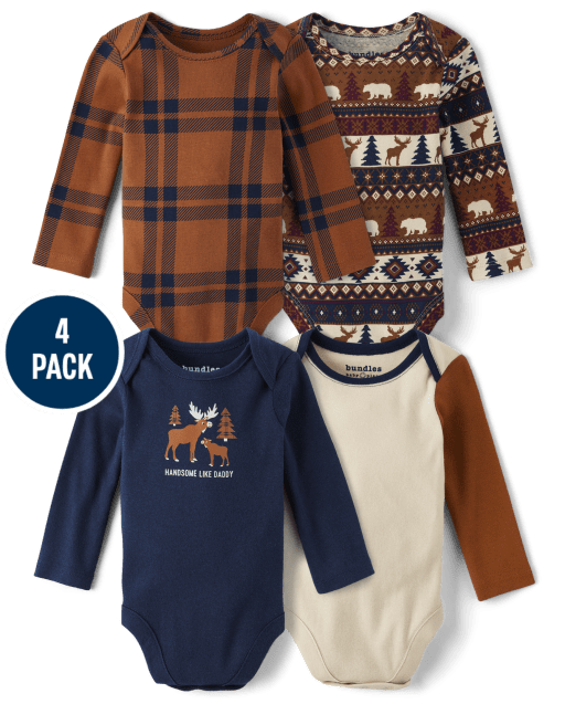 Baby Boys Animal Fairisle Bodysuit 4-Pack