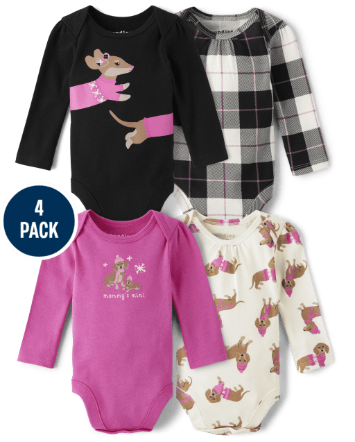 Baby Girls Dog Bodysuit 4-Pack