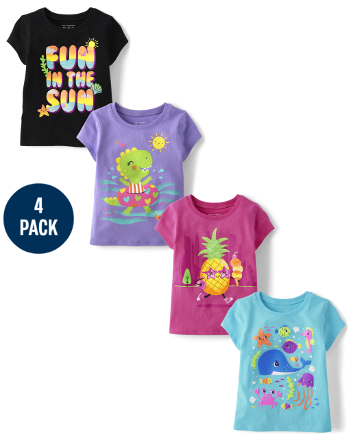 Baby And Toddler Girls Summer Graphic Tee 4-Pack