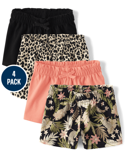 Toddler Girls Leopard Paperbag Waist Shorts 4-Pack