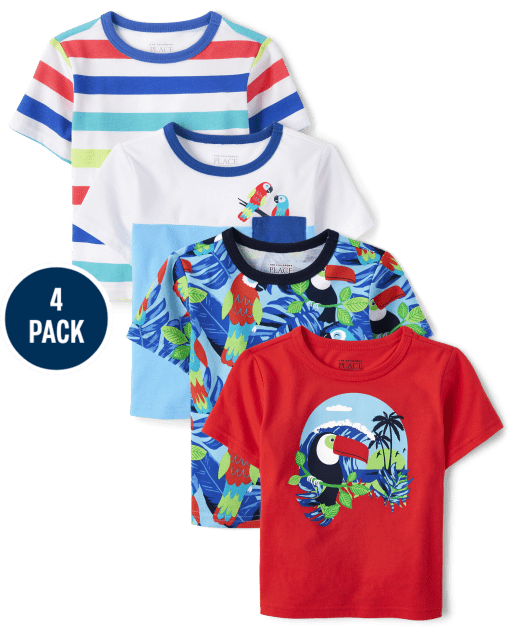 Baby And Toddler Boys Tropical Bird Top 4-Pack