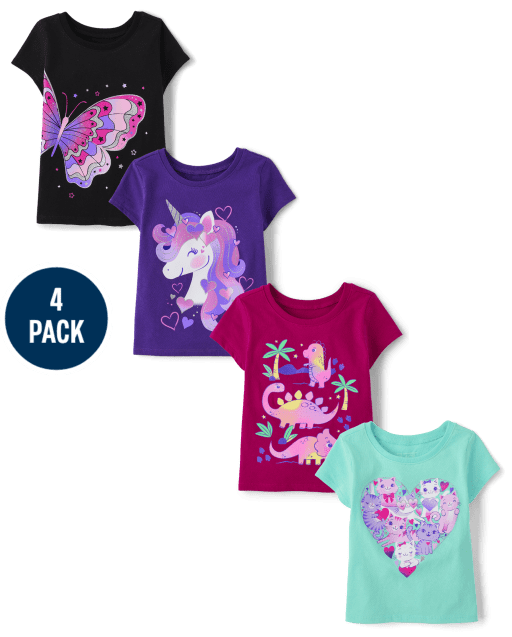 Baby And Toddler Girls Animal Graphic Tee 4-Pack