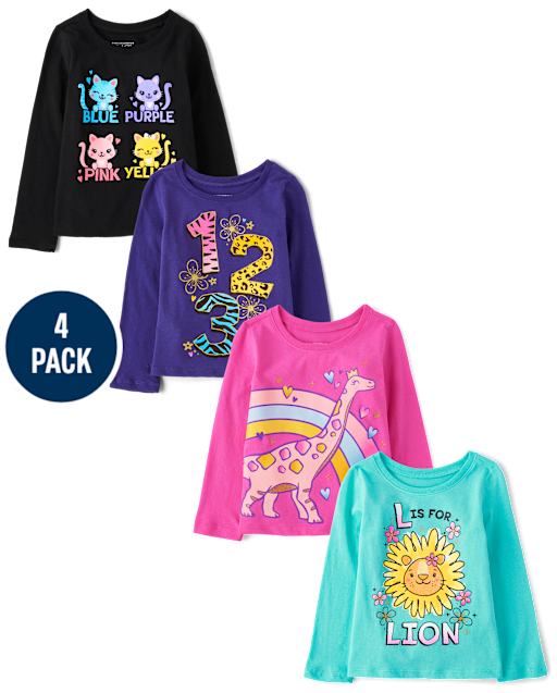 Baby And Toddler Girls Education Graphic Tee 4-Pack