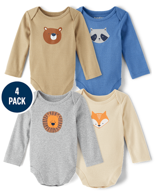 Unisex Baby Animal Bodysuit 4-Pack