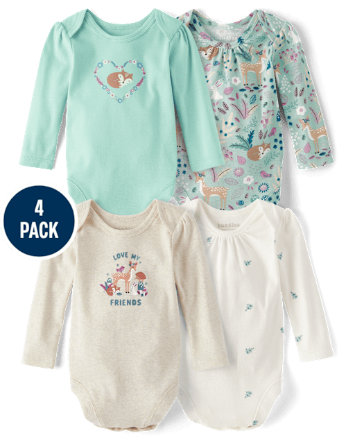 Baby Girls Animal Bodysuit 4-Pack
