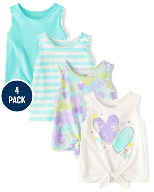Toddler Girls Heart Tie Front Tank Top 4-Pack