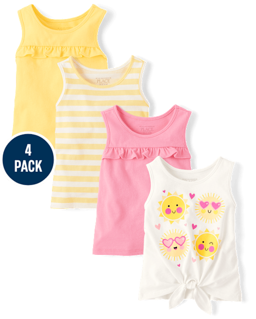 Toddler Girls Sun Ruffle Tank Top 4-Pack
