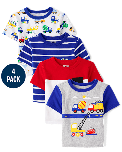 Baby And Toddler Boys Construction Top 4-Pack