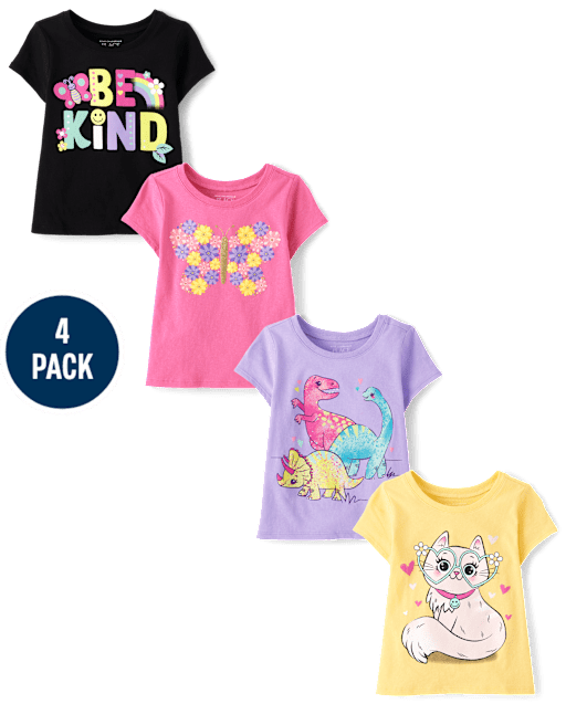 Baby And Toddler Girls Animal Graphic Tee 4-Pack