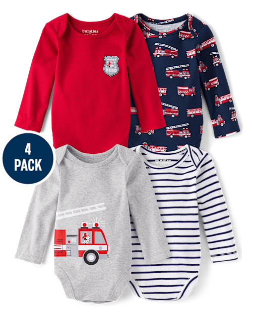 Baby Boys Fire Truck Bodysuit 4-Pack