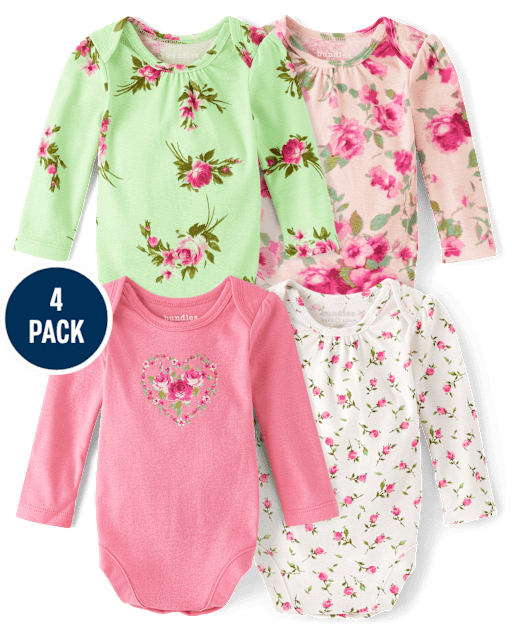 Baby Girls Floral Bodysuit 4-Pack